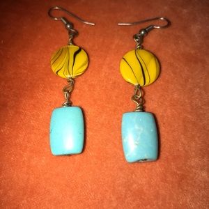Turquoise and yellow (jasper or howlite) earrings